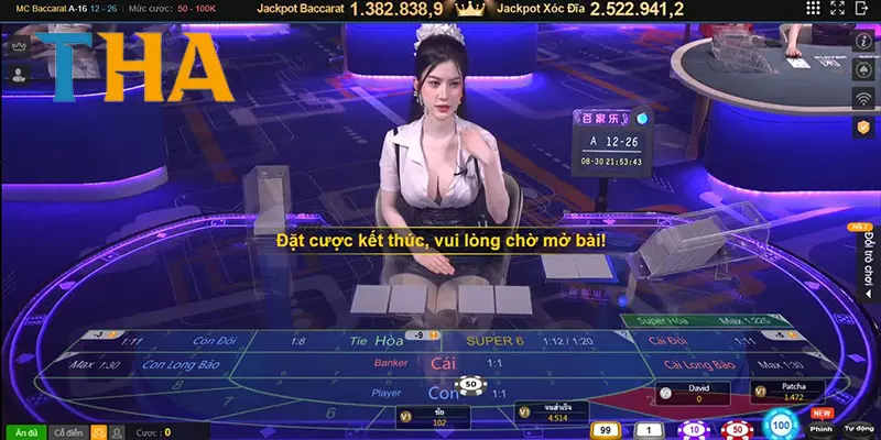 Sảnh Live Casino của THAbet với 2 chỉ số Jackpot nổi bật phía trên dành cho hội viên may mắn